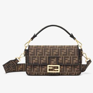 Fendi Medium Baguette Bag In FF Motif Fabric Brown