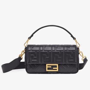 Fendi Medium Baguette Bag In FF Motif Nappa Leather Black