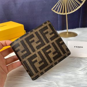 Fendi Bi-fold Wallet In FF Motif Fabric Coffee