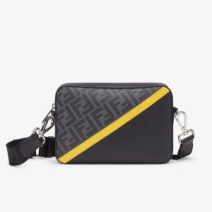 Fendi Compact Camera Case In FF Motif Fabric Black/Yellow