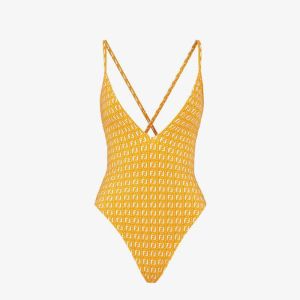 Fendi Crisscross Swimsuit Women Jacquard FF Motif Lycra Yellow