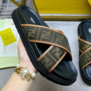 Fendi Crossover Slides Men FF Motif Fabric Brown