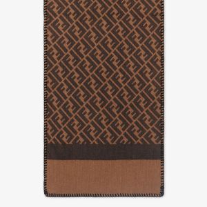 Fendi FF Rectangular Scarf Man In Silk and Wool Brown