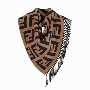 Fendi FF Triangle Scarf In Cashmere Brown