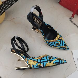 Fendi First Slingback Pumps Women Fendace Baroque Fabric Sky Blue