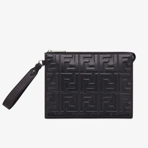 Fendi Flat Pouch In FF Motif Nappa Leather Black