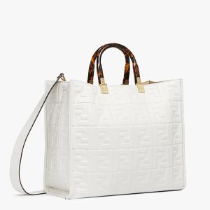 Fendi Medium Sunshine Shopper Bag In FF Motif Nappa Leather White