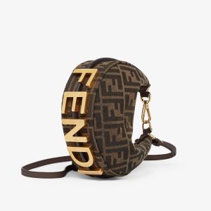 Fendi Mini Fendigraphy Hobo Bag In FF Motif Fabric Brown