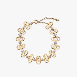 Fendi O'Lock Chain Bracelet In Metal with Crystals Gold