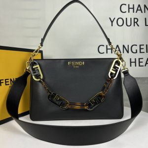 Fendi O'Lock Zip Shoulder Bag In Calf Leather Black