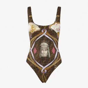 Fendi Reversible Swimsuit Women Fendace FF Motif Lycra Brown