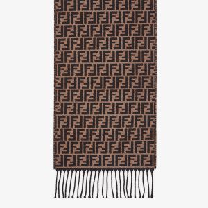 Fendi FF Rectangular Scarf Man In Wool Brown