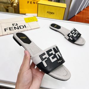 Fendi Signature Slides Women Canvas and Leather Black