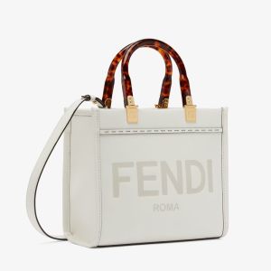 Fendi Small Sunshine Shopper Bag In ROMA Logo Calf Leather White