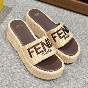 Fendi Sunshine Flatform Slides Women Fiber Beige