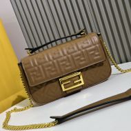 Fendi Baguette Chain Midi Bag In FF Motif Nappa Leather Brown