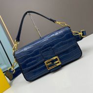 Fendi Medium Baguette Bag In Crocodile Leather Blue