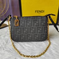 Fendi Baguette Pouch with Chain In FF Motif Fabric Black