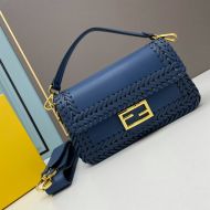 Fendi Medium Baguette Bag In Stitching Leather Blue