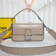 Fendi Medium Baguette Bag In Tiffany Crocodile Leather Khaki