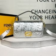 Fendi Medium Baguette Bag In FF Motif Nappa Leather Silver