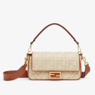 Fendi Medium Baguette Bag In FF Motif Straw Beige