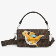 Fendi Medium Baguette Bag In Pokmon Dragon FF Motif Fabric Brown/Yellow