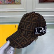 Fendi Baseball Cap In FF Motif Cotton with Patch Brown/Black