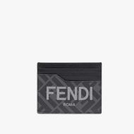 Fendi Card Holder In ROMA Logo FF Motif Fabric Black