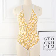 Fendi Crisscross Swimsuit Women FF Vertigo Motif Lycra Yellow