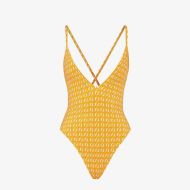 Fendi Crisscross Swimsuit Women Jacquard FF Motif Lycra Yellow