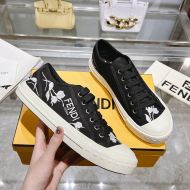 Fendi Domino Sneakers Unisex Floral Motif Canvas Black