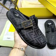 Fendi Feel Mules Unisex FF Motif Fabric Black