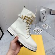 Fendi Fendigraphy Combat Boots Women Leather White