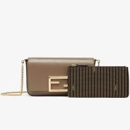 Fendi FF Wallet On Chain With Pouches In Calf Leather Grey