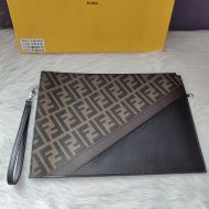 Fendi Medium Flat Clutch In FF Motif Fabric Brown/Coffee