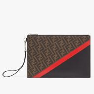 Fendi Medium Flat Clutch In FF Motif Fabric Brown/Red