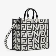 Fendi Medium Sunshine Shopper Bag In Fendi Roma Capsule Leather Black/White