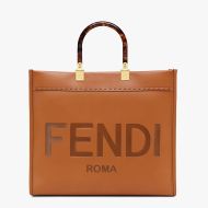 Fendi Medium Sunshine Shopper Bag In ROMA Logo Calf Leather Brown