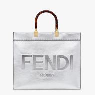 Fendi Medium Sunshine Shopper Bag In ROMA Logo Calf Leather Silver