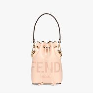 Fendi Mini Mon Tresor Bucket Bag In ROMA Logo Calf Leather Cherry