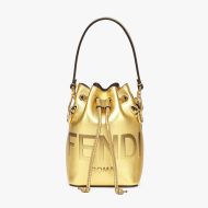 Fendi Mini Mon Tresor Bucket Bag In ROMA Logo Calf Leather Gold