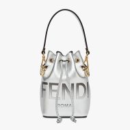 Fendi Mini Mon Tresor Bucket Bag In ROMA Logo Calf Leather Silver