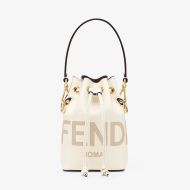 Fendi Mini Mon Tresor Bucket Bag In ROMA Logo Calf Leather White