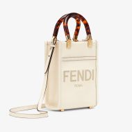 Fendi Mini Sunshine Shopper Bag In ROMA Logo Calf Leather White