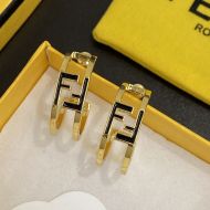 Fendi O'Lock Hoop Earrings In Metal with Enamel Gold/Black