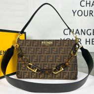 Fendi O'Lock Zip Shoulder Bag In FF Motif Fabric Brown