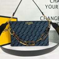 Fendi O'Lock Zip Shoulder Bag In FF Tapestry Fabric Blue