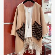 Fendi Poncho In Cashmere and Wool Khaki