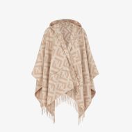 Fendi Poncho with Hood In FF Motif Cashmere Beige